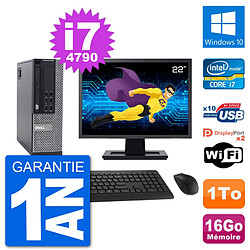 PC Dell 9020 SFF Ecran 22" Intel i7-4790 RAM 16Go Disque 1To Windows 10 Wifi - Occasion