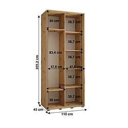 Acheter Abiks Meble Armoire SAPPORO 1 À Portes Coulissantes 205,2/110/45 2 Portes (Artisan/Blanc)