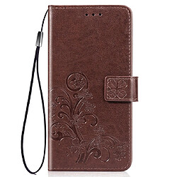 Wewoo Housse Coque Étui en cuir à Motif fleurs pressées Lucky Clover pour Galaxy A50avec porte-cartes et & Portefeuille et dragonne Marron