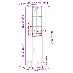 vidaXL Buffet haut Blanc brillant 34,5x34x180 cm Bois d'ingénierie pas cher