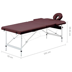 vidaXL Table de massage pliable 2 zones Aluminium Violet vin pas cher