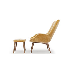 ICONIK INTERIOR Fauteuil avec repose-pieds - Revêtu de velours - Style scandinave - Huda Jaune pas cher