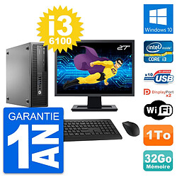 PC HP 800 G2 SFF Ecran 27" Intel i3-6100 RAM 32Go Disque 1To Windows 10 Wifi - Occasion