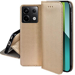 Htdmobiles Housse etui portefeuille avec coque interieure en silicone pour Xiaomi Redmi Note 13 Pro 5G / Poco X6 5G + verre trempe - OR MAGNET