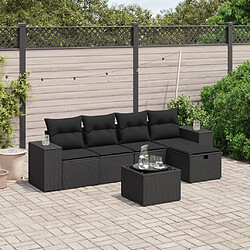 Maison Chic Ensemble Tables et chaises d'extérieur 6pcs avec coussins,Salon de jardin noir résine tressée -GKD803110