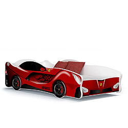 Kids Literie Lit Enfant Voiture 80x160 Ferrari Thème Livré avec sommiers et matelas en mousse de 7cm