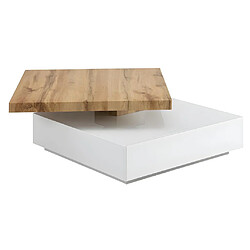 Acheter Vente-Unique Table basse pivotante avec 1 tiroir en MDF - Blanc et Naturel - KYRIA