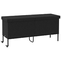 vidaXL Boîte de rangement de jardin et roues noir résine tressée