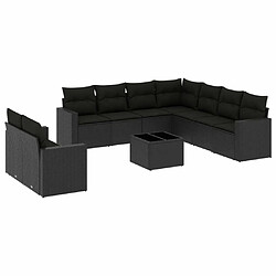 Maison Chic Salon de jardin 10 pcs avec coussins | Ensemble de Table et chaises | Mobilier d'Extérieur noir résine tressée -GKD10719