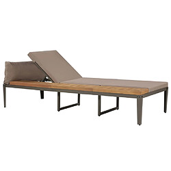 Helloshop26 Transat chaise longue bain de soleil lit de jardin terrasse meuble d'extérieur avec coussins bois d'acacia solide marron 02_0012546