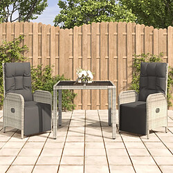 Salle à manger de jardin 3 pcs,Table et chaise à dîner avec coussins Gris -MN84139