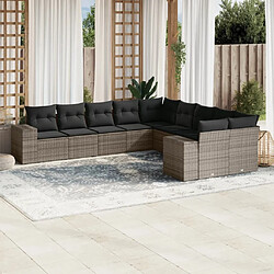 Maison Chic Salon de jardin avec coussins 10 pcs, Ensemble Tables et chaises de jardin, gris résine tressée -GKD602516