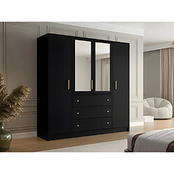 Acheter Vente-Unique Armoire 4 portes et 3 tiroirs - Avec miroirs - L196 cm - Noir - LIZANDRO