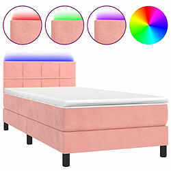 Sommier à lattes et LED,Cadre à lattes de lit avec matelas pour Adulte Rose 90x190 cm -MN57585