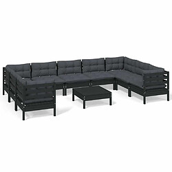 Maison Chic Salon de jardin 10 pcs + coussins - Mobilier/Meubles de jardin - Table et chaises d'extérieur Noir Bois de pin -MN18423