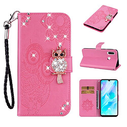 Etui en PU décor de strass imprimé hibou rose pour votre Huawei Y6p