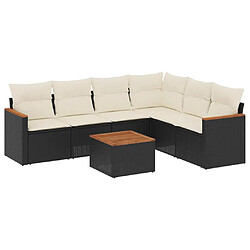 vidaXL Salon de jardin 7 pcs avec coussins noir résine tressée