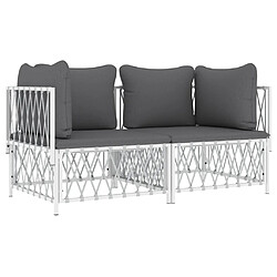 Avis Maison Chic Salon de jardin 2 pcs avec coussins - Table et chaises d'extérieur - Mobilier/Meubles de jardin Moderne blanc acier -MN23897