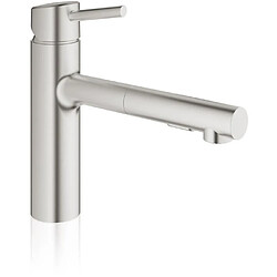 GROHE Mitigeur évier Concetto 30273DC1 -Bec moulé pivotant médium-Rotation 100°-Douchette extractible-Limiteur de débit - Supersteel