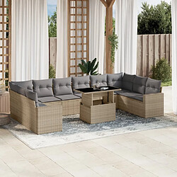 vidaXL Salon de jardin 11 pcs avec coussins beige résine tressée