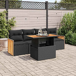 vidaXL Salon de jardin 5 pcs avec coussins noir résine tressée acacia