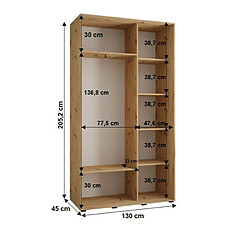 Acheter Abiks Meble Armoire SAPPORO 2 À Portes Coulissantes 205,2/130/45 2 Portes (Blanc/Blanc)