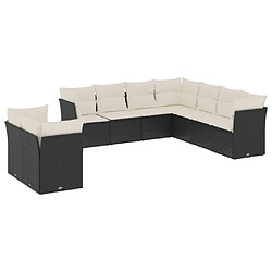 vidaXL Salon de jardin 9 pcs avec coussins noir résine tressée