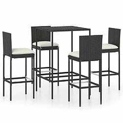 Maison Chic Ensemble de bar de jardin 5 pcs et coussins,Table + chaises + coussins de jardin Résine tressée Noir -GKD945546