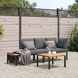 vidaXL Salon de jardin 3 pcs avec coussins noir aluminium