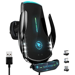 Chrono Chargeur de voiture sans fil pour tous les smartphones, charge rapide QI 15W, chargeur de voiture sans fil à clip automatique, support de téléphone de voiture,(noir)