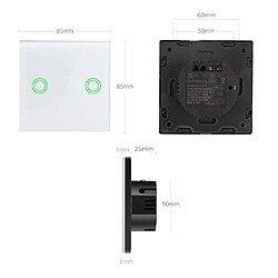 Avis Double Interrupteur d'éclairage Maclean MCE714W Smart WiFi Tuya, en verre, éclairage par bouton rond, encastrable, 85x85mm, blanc