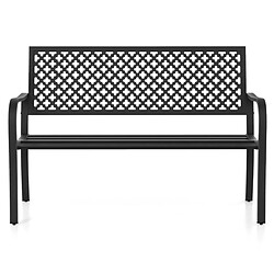 Helloshop26 Banc de jardin chaise de patio en métal pour 2 personnes avec dossier ajouré & siège à lattes banc moderne de 127 cm de long noir 20_0007797