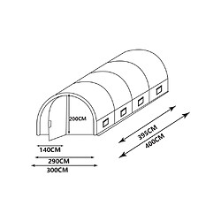 Avis Vente-Unique Serre tunnel avec structure en acier et porte 12 m² - L300 x l400 x H200 cm - ALOCASIA