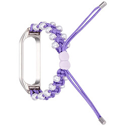 Bracelet en nylon perles décorées, cordon de serrage réglable, violet pour votre Xiaomi Mi Band 3/4