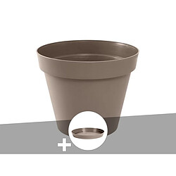 Pot de fleur rond Toscane Ø 60 x H.47 cm Taupe + Soucoupe - Eda