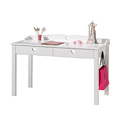 Mes Bureau 2 tiroirs 130x60x84,5 cm en pin blanc - AMORENA