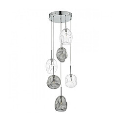 Luminaire Center Suspension Quinn chrome poli et verre fumé 6 ampoules