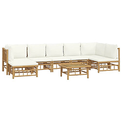 Avis Maison Chic Salon de jardin 8 pcs + coussins - Mobilier/Meubles de jardin - Table et chaises d'extérieur blanc crème bambou -MN93782