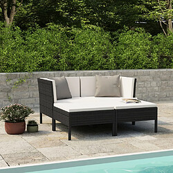 vidaXL Salon de jardin 4 pcs avec coussins Résine tressée Noir