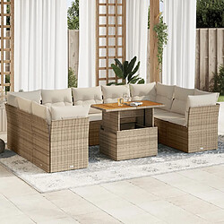 vidaXL Salon de jardin avec coussins 10 pcs beige résine tressée