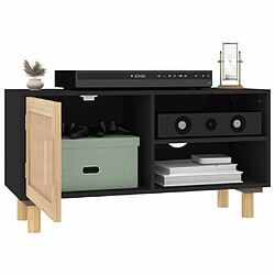 Avis Maison Chic Meuble TV scandinave - Banc TV pour salon Noir 80x30x40 cm Bois de pin massif et rotin naturel -MN29048