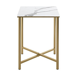 Pegane Table d'appoint carrée en métal coloris doré et MDF imitation marbre -longueur 39 x profondeur 39 x hauteur 53 cm