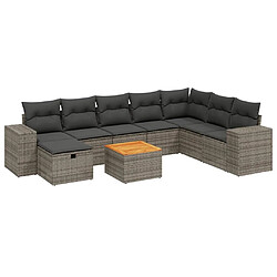 Maison Chic Ensemble Tables et chaises d'extérieur 9 pcs avec coussins,Salon de jardin gris résine tressée -GKD458760