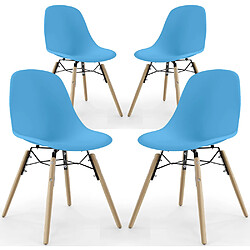 ICONIK INTERIOR Chaise de Salle à Manger - Design Scandinave - Pieds en Bois - Lot de 4 - Skögur Bleu