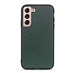 Coque en cuir véritable anti-rayures, texture litchi vert pour votre Samsung Galaxy S22