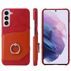 Coque en TPU + cuir véritable FIERRE SHANN avec béquille en anneau et porte-carte rouge pour votre Samsung Galaxy S22 Plus 5G