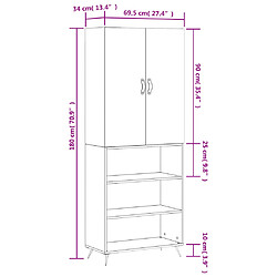 vidaXL Buffet haut Blanc brillant 69,5x34x180 cm Bois d'ingénierie pas cher