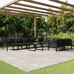 vidaXL Salon de jardin 10 pcs avec coussins Aluminium Anthracite