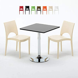 Grand Soleil Table Noir et 2 Chaises Colorées Polypro