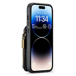 Etui en PU CASEME avec béquille à fermeture éclair, porte-cartes et bandoulière pour votre iPhone 14 Pro - noir